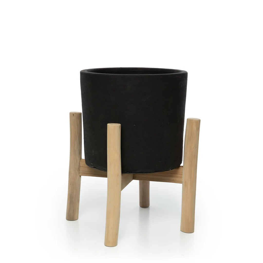 The Charcoal Low Plant Pot - Black Natural - S