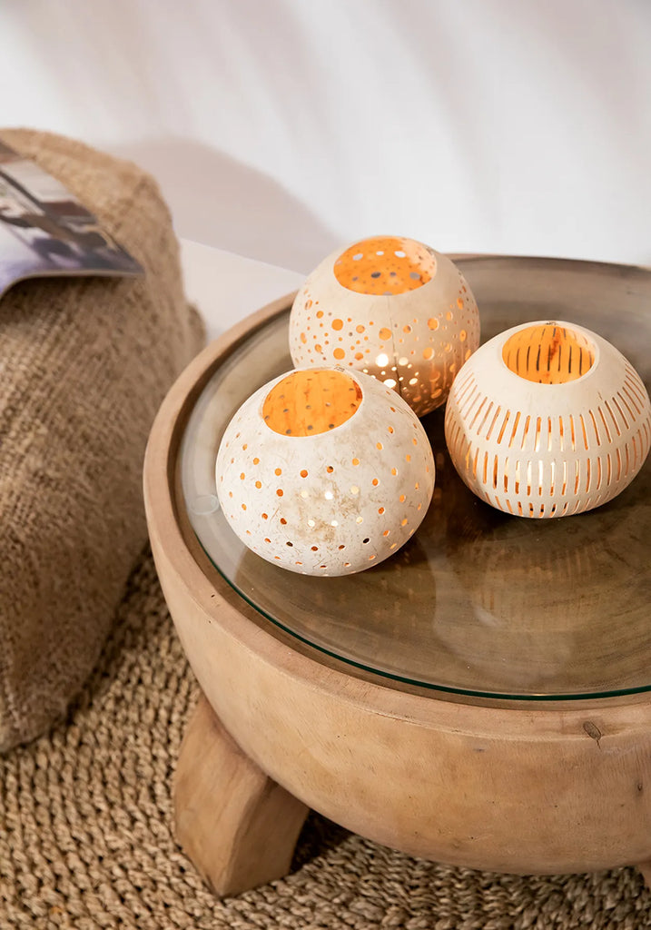 The Coconut Stripe Candle Holder - Natural