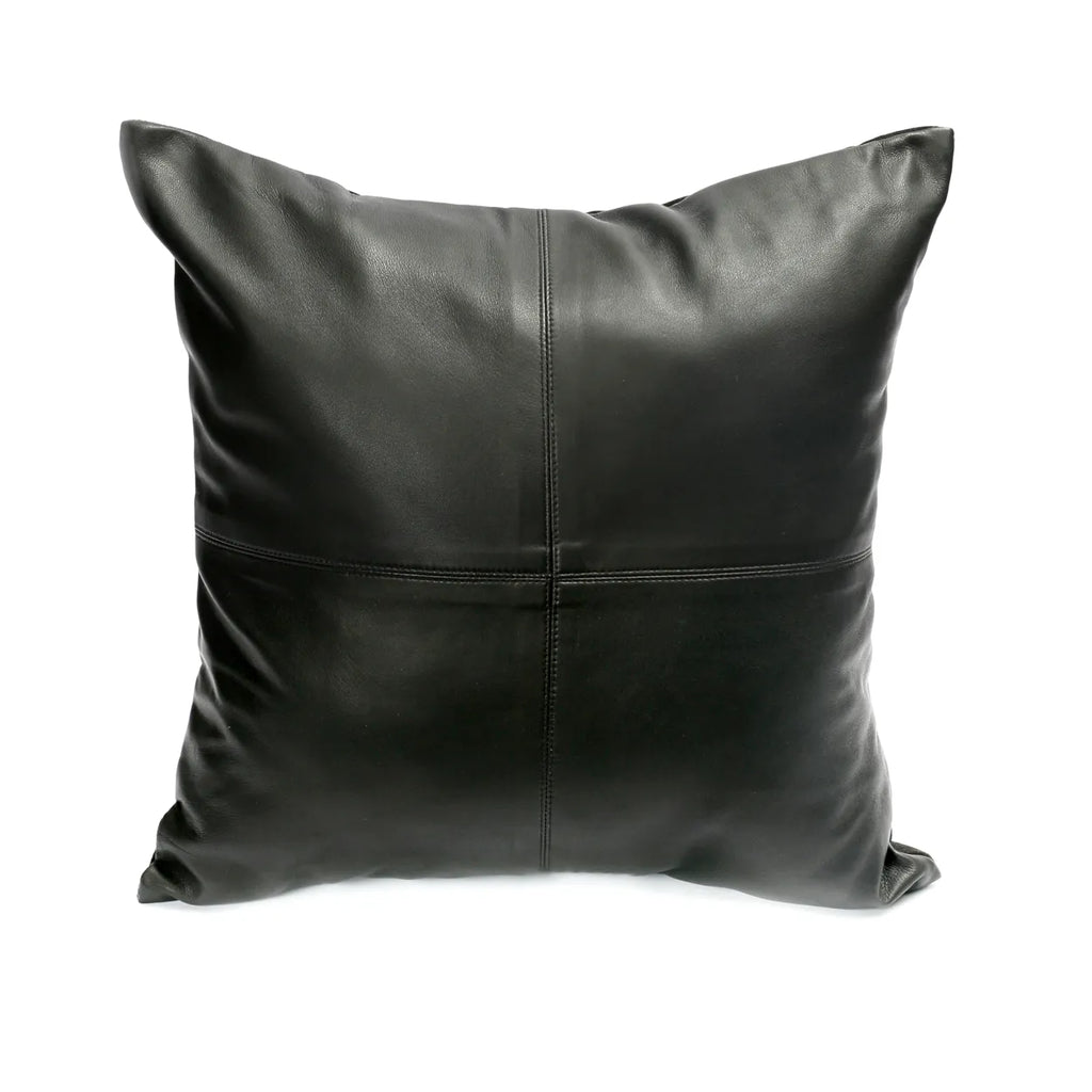 Four Leather Panel Cushion Cover - Black - 40x40