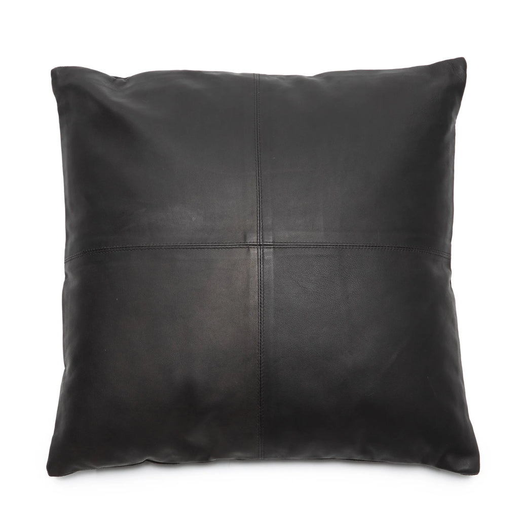 Four Leather Panel Cushion Cover - Black - 60x60