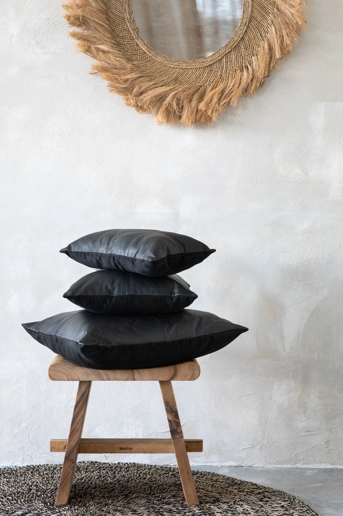 Four Leather Panel Cushion Cover - Black - 60x60