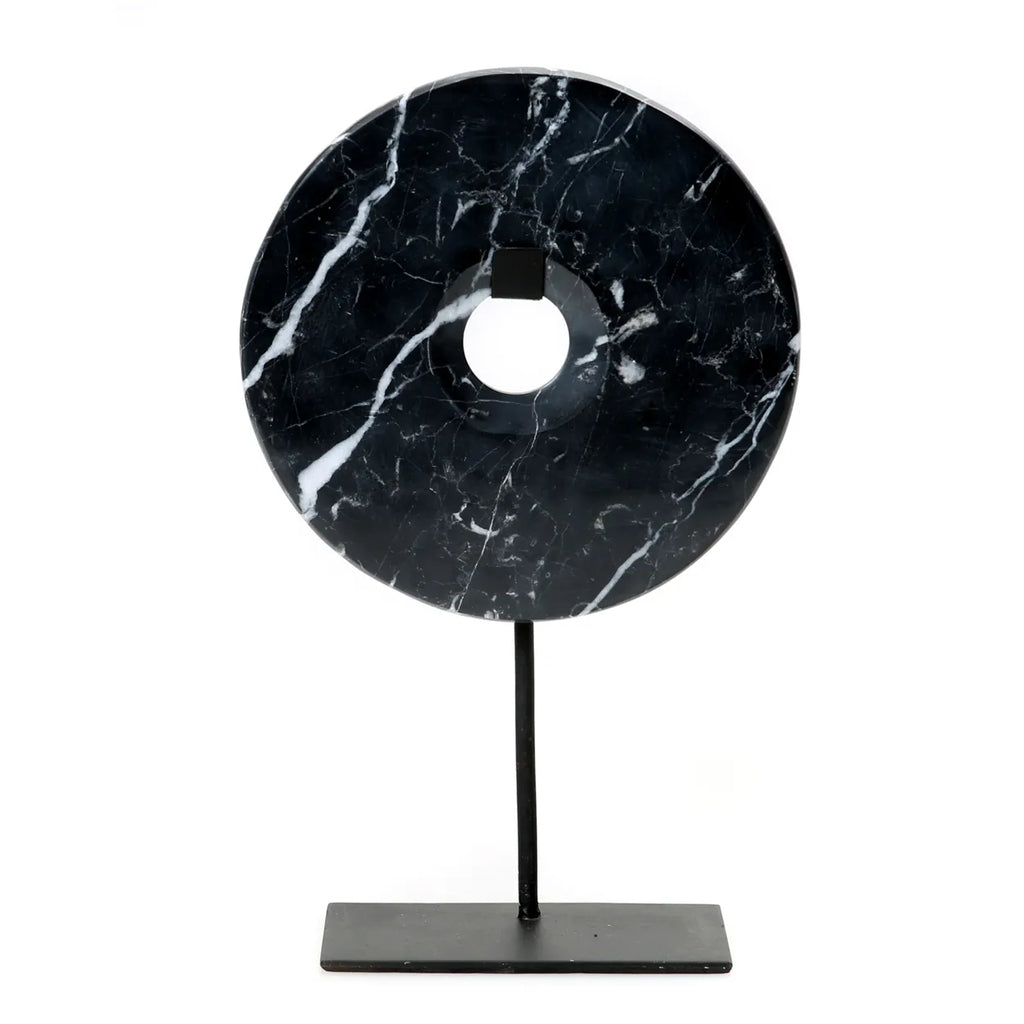 The Marble Disk on Stand - Black - L