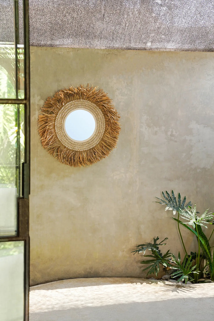 The Raffia Cowrie Mirror - Natural White