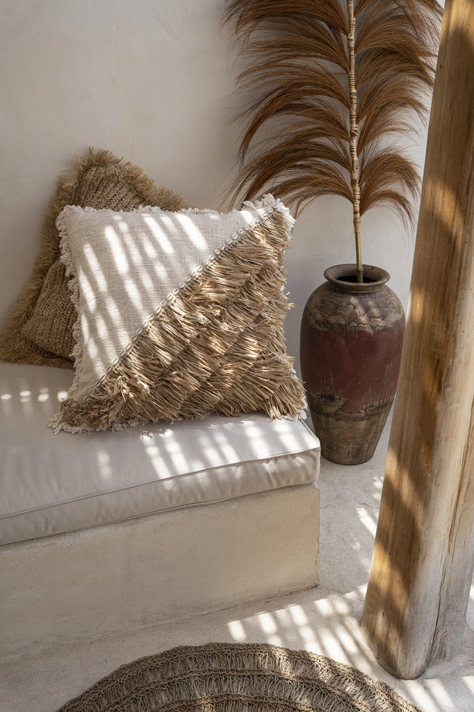 The Raffia Cotton Cushion Cover - Natural White - 60x60