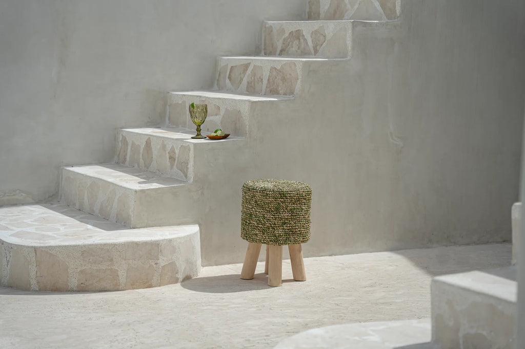 The Raffia Tressed Stool - Jungle Green