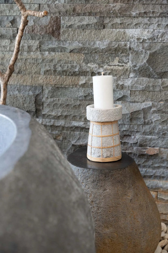 The Serene Candle Holder - Concrete Grey Natural - L