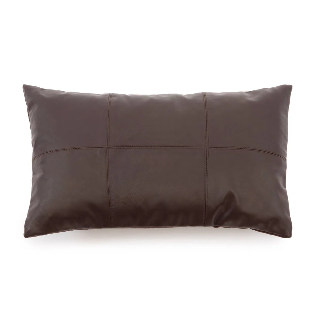 The Six Panel Leather Cushion Cover - Chocolate - 30x50