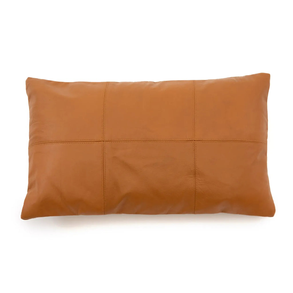 The Six Panel Leather Cushion Cover - Camel - 30x50